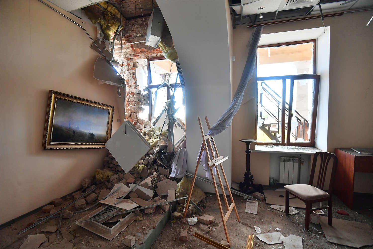War damage to a gallery in the Kuindzhi Art Museum, March 2022.
