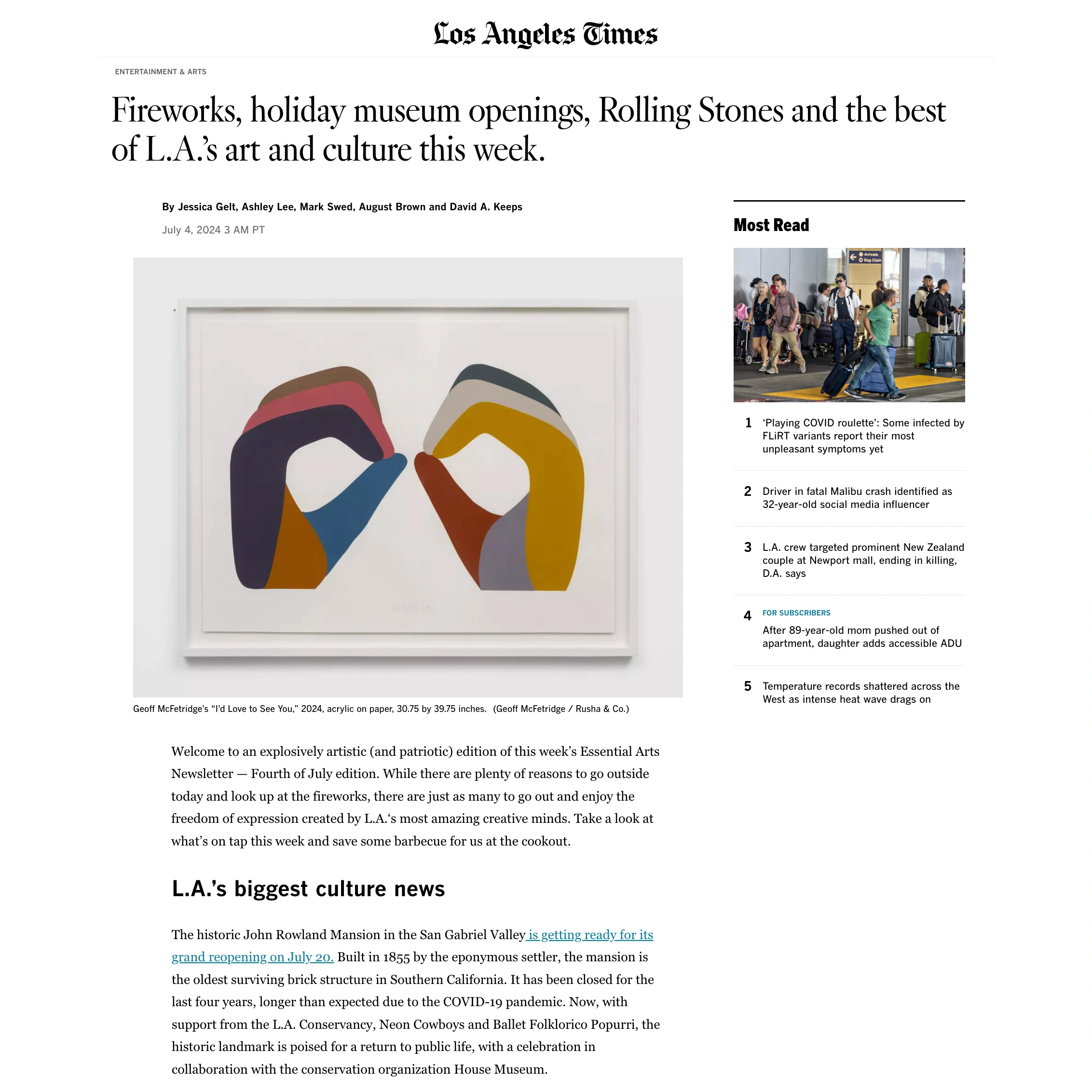 Los Angeles Times, LA Times, Jessica Gelt, House Museum, National Historic Landmark, John Rowland Mansion, Evan Curtis Charles Hall.